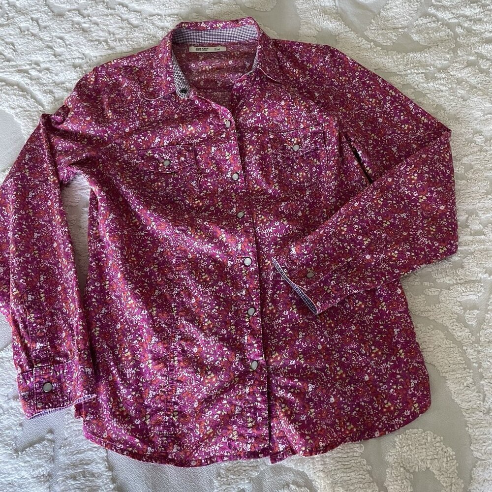 Old Navy Floral Long Sleeve Top With Pearl Snap Button Women's Size Medium - Picture 3 of 10